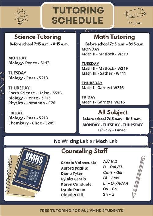 VMHS Tutoring Schedule